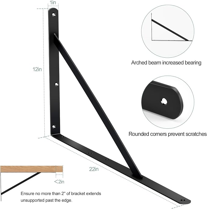 20 Pack L22 x H 12" Black Heavy Duty Shelf Brackets - Image 2