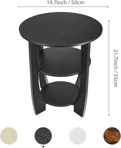 Round End Table with Storage Shelf, 3 Tier Modern Side Table, Sofa Recliner - Image 3