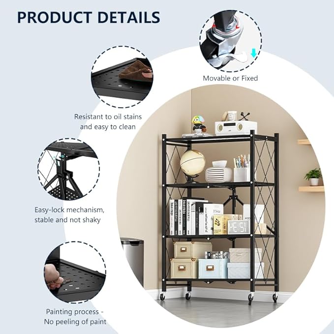 Four-Layer Foldable Storage Metal Shelf - Image 5