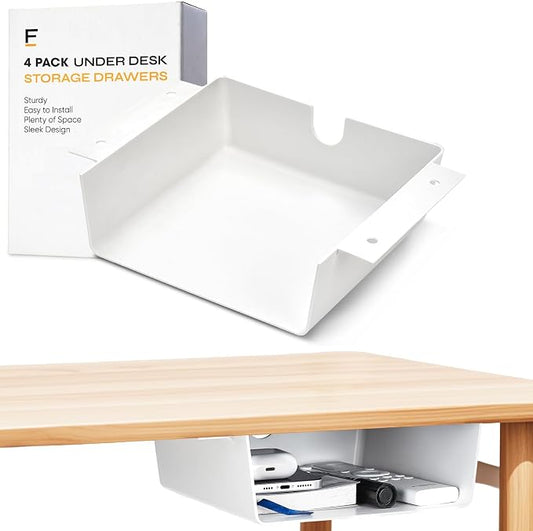 4 Pack Under Desk Hanging Shelf Drawer Organizer, Attachable Plastic Hidden by Unknown