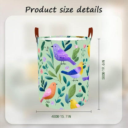 Laundry Baskets 15.7x19.7 Inch Large Colorful Birds Leaves Floral Design - Image 3
