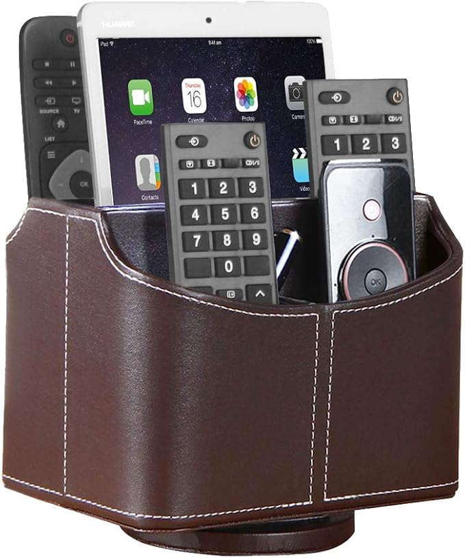 YAPISHI Leather Remote Control Holder, 360 Degree Spinning Desk TV Remote by YAPISHI
