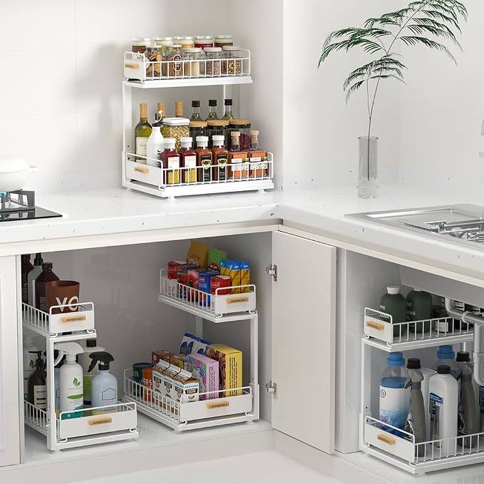 Under Sink Organizer Kitchen, Pull Out Cabinet Organizer 2 Tier Slide Out Sink - Image 8