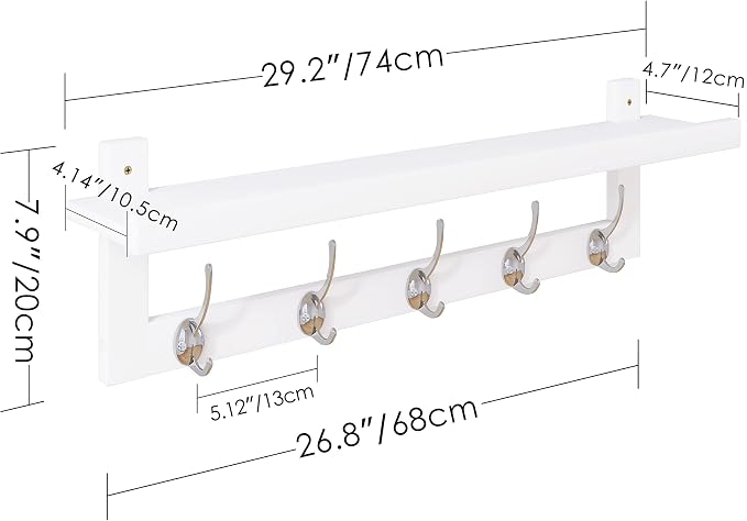 SMIBUY Coat Hooks with Shelf Wall-Mounted, 29.2 Inch Entryway Coat Rack - Image 5