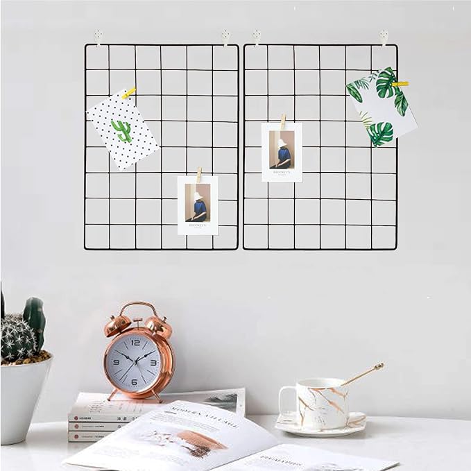 GBYAN Wall Grid 2 Pack Wire Photo Grid Panels Black Memo Board Wall Organizer - Image 5