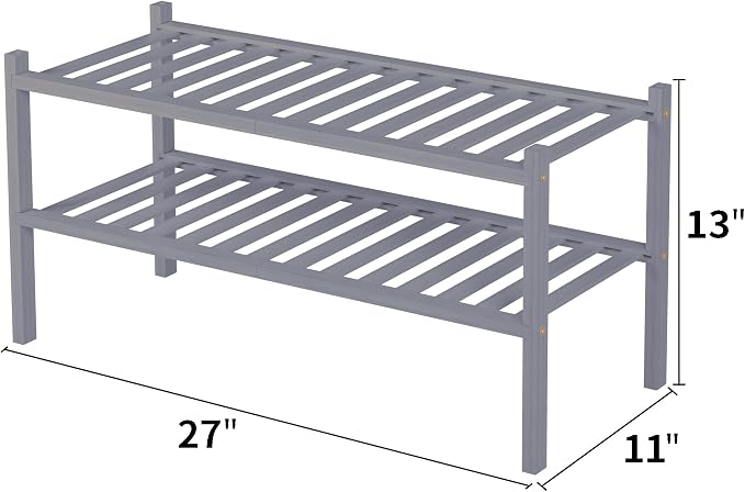 2 Tier Bamboo Shoe Rack for Closet Free Standing Wood Shoe Shelf for Entryway - Image 3