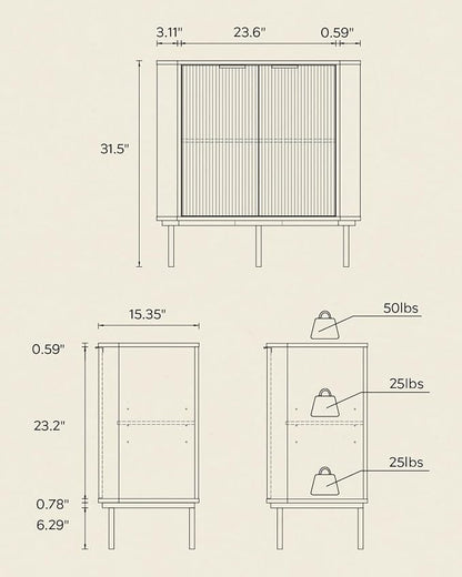 Modern Fluted Corner Cabinet, Wooden Small Floor Storage Cabinet - Image 2