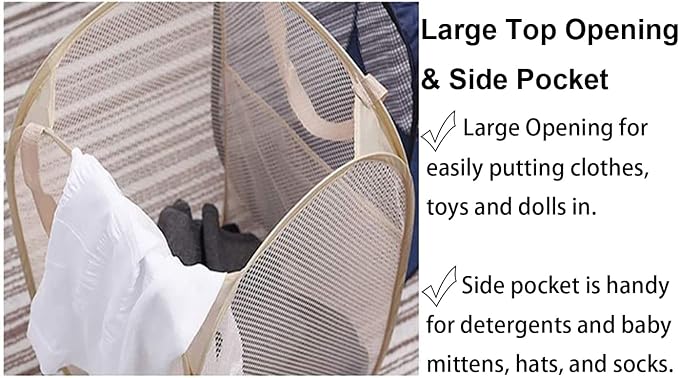 Larpur Popup Mesh Laundry Basket, Collapsible and Portable Clothes Washing - Image 3