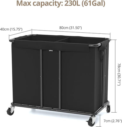 Laundry Hamper with Wheels, 2-Section 230L Large Capacity, Heavy-Duty Rolling - Image 8