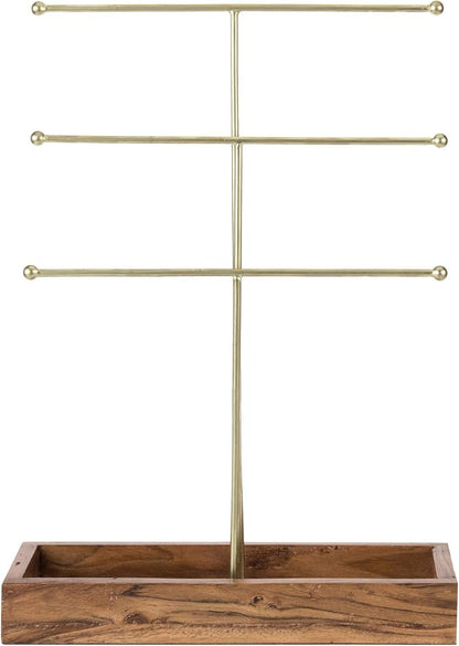 MyGift Handmade 3-Tier Brass Metal Jewelry Tree Organizer Stand and Ring Tray - Image 7