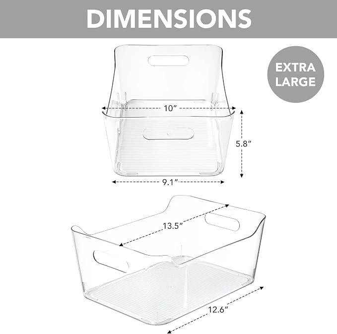 Tiawudi 6 Pack Plastic Storage Bins, Extra Large Pantry Organizer, 13.5" x 10" - Image 2