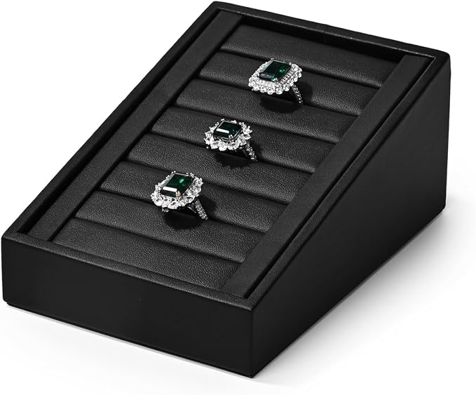 Oirlv Premium PU Leather Ring Tray Display Stand Slotted Ring Showcase Display - Image 9