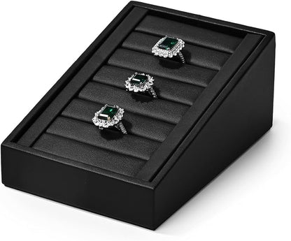 Oirlv Premium PU Leather Ring Tray Display Stand Slotted Ring Showcase Display - Image 9