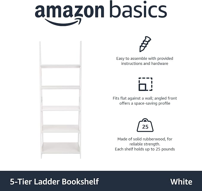 Amazon Basics Ladder Bookshelf Organizer, Solid Rubberwood Frame, 14D x 24.8W x - Image 4
