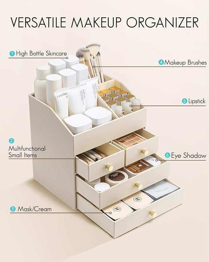 Vlando Makeup Organizer Countertop, Large Vanity Organizer PU Leather Make up - Image 5
