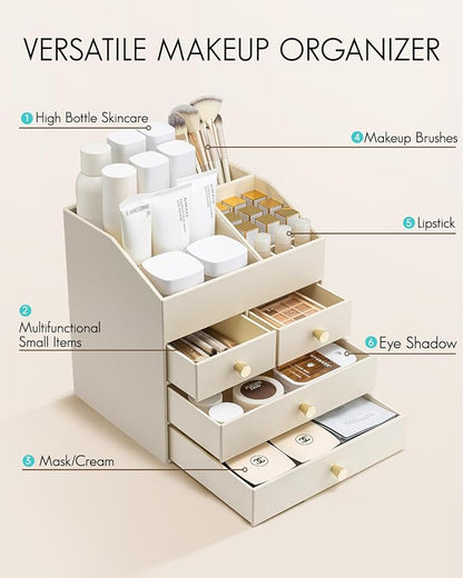 Vlando Makeup Organizer Countertop, Large Vanity Organizer PU Leather Make up - Image 5