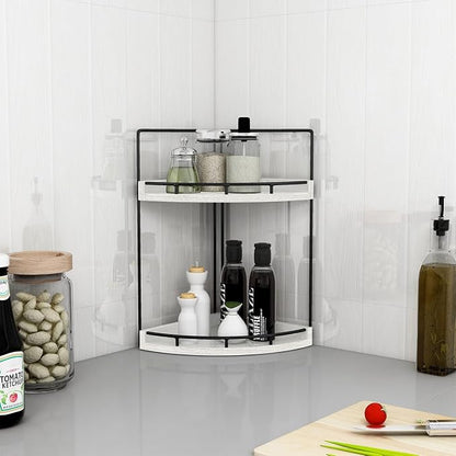 Dorhors 2-Tier Rustic White Corner Bathroom Shelf - Image 6