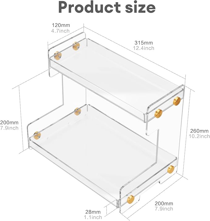 FFK 2 Tier Bathroom Countertop Organizer, SUS 304 Stainless Steel Storage Shelf - Image 2
