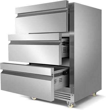 Stainless Steel 3-Tier Drawer Fridge Undercounter, Outdoor Beverage Refrigerator by FoMup