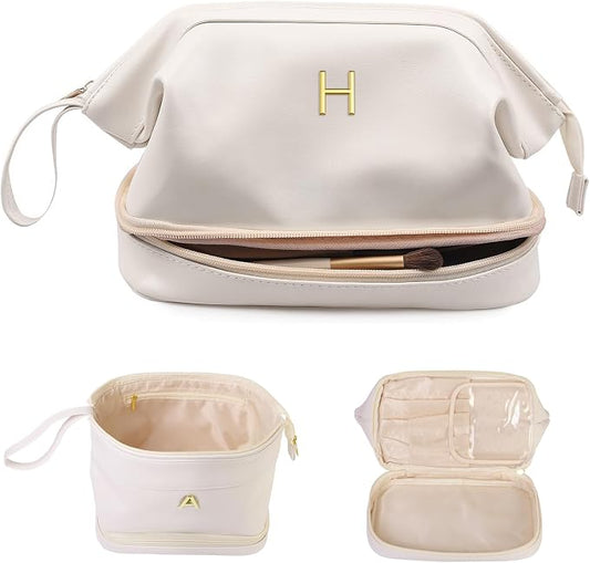 Gifts for Girls, Initial Large Makeup Bag, Personalized Double Layer Cosmetic by Vogewood