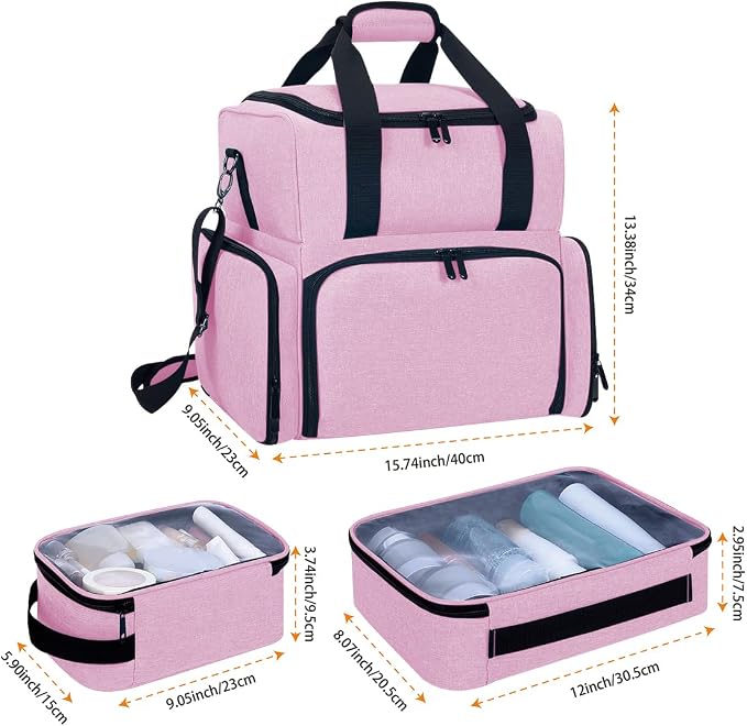 Large Makeup Cosmetic Bag with 3 Removable Case and 2 Removable Dividers Double - Image 2