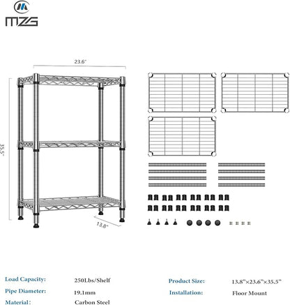 750 lbs 3 Tier Shelf Metal Storage Shelves Shelving Wire Rack Heavy Duty Closet - Image 3