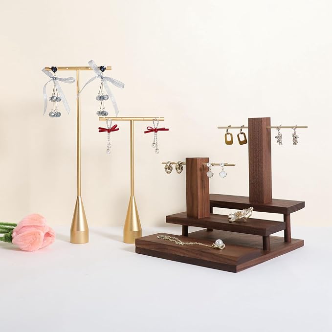 GemeShou 2pcs Gold earring display T bar stand, Big jewelry earring holders - Image 5