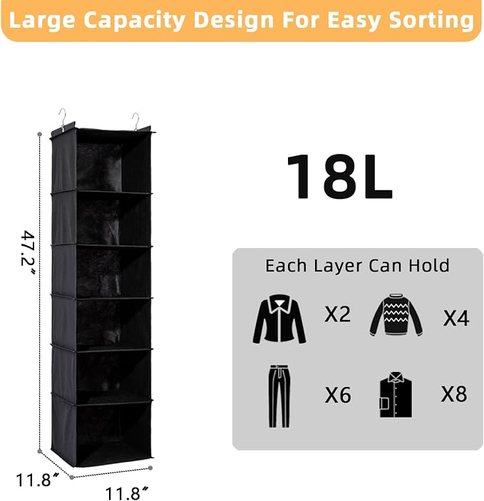 2 Packs Hanging Closet Organizer, 6-Shelf Closet Organizers and Storage - Image 2