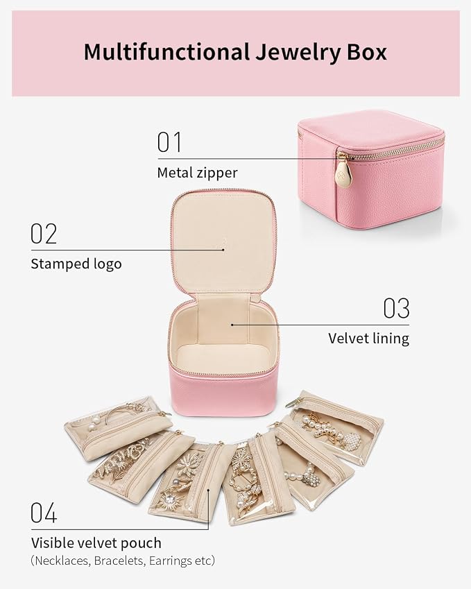Vlando Travel Jewelry Box for Women, Faux Leather Jewelry Case - Image 3