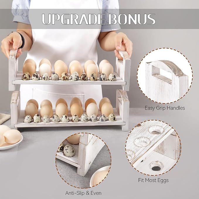 Wooden Egg Holder 3 Layer Fresh Egg Rack Holders Countertop Stackable Quail Egg - Image 3