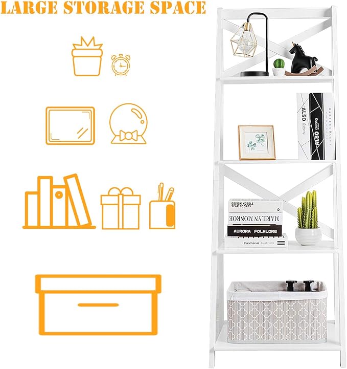 Tangkula 4-Tier Ladder Shelf Bookcase Leaning Free Standing Wooden Frame Decor - Image 8