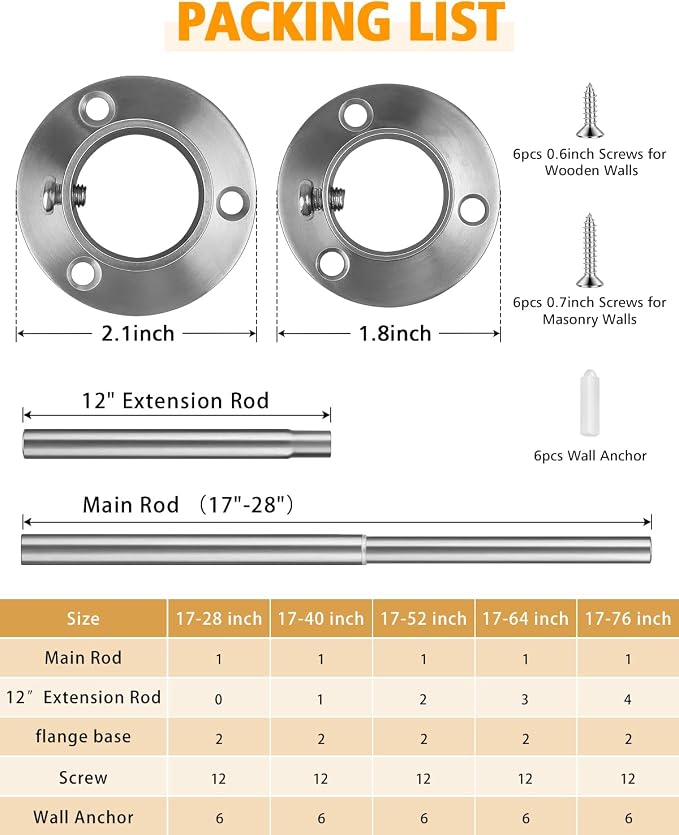 Closet Rods for Hanging Clothes, 17-76 Inch Heavy Duty and Stepless Adjustable - Image 7