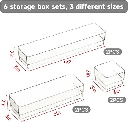 6 PCS Clear Plastic Drawer Organizer Set, 2 Sizes Acrylic Drawer Storage Trays - Image 2