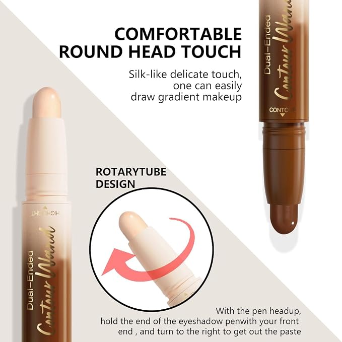 evpct Nuetral Nude & Beige Cream Contour Stick Face Body Makeup Dual Ended - Image 3