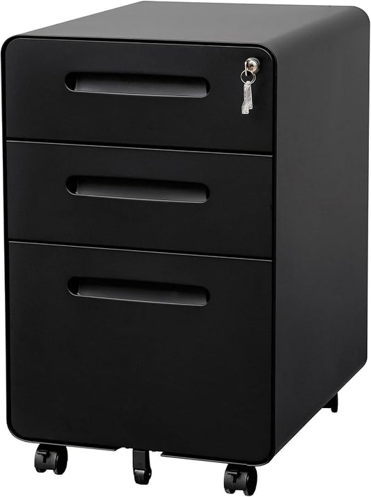 3 Drawer File Cabinet with Lock and 4 Keys, Mobile Metal Filing Cabinet by LVSTEEL