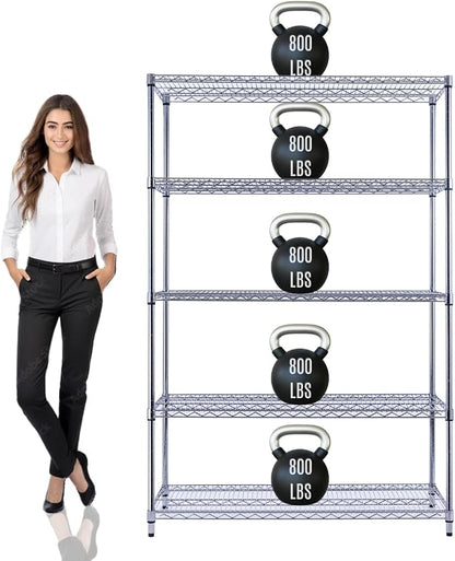 48"x18"x72" PRIME HEAVY DUTY Chrome 5-Tier Wire Shelving NSF 4000 LBS MAX by StimulateLiving
