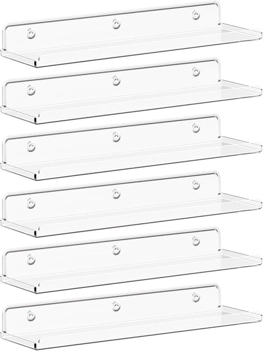 Lifewit Floating Shelves for Wall, 6 Pack 15" Clear Acrylic Shelf Room Decor by Lifewit