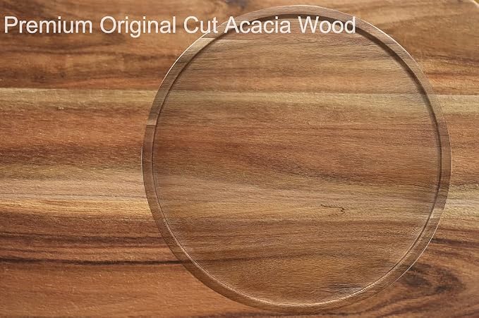 12" Acacia Wood Lazy Susan Organizer Kitchen Turntable - Image 4