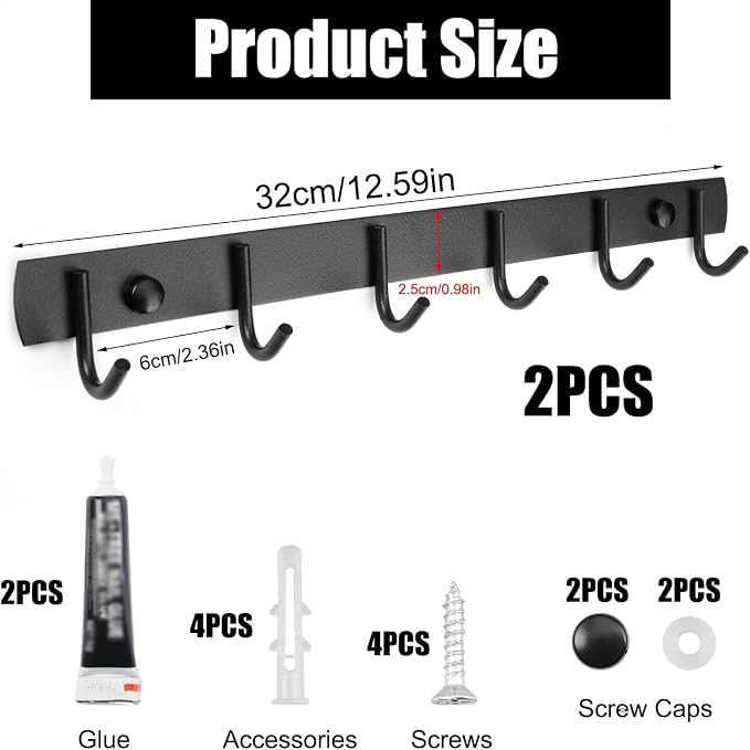2 Pack Coat Rack Wall Mount, 12.6 in Wall Hooks - Image 2