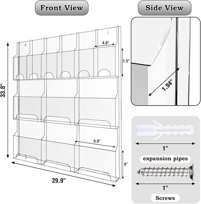 Acrylic Brochure Pamphlet Holder, 6 Magazine Holders and 6 Pamphlet Holders - Image 2