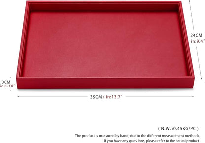 Oirlv Gorgeous Red Leather Jewelry Tray Flat Jewelry Display Tray Stackable - Image 7