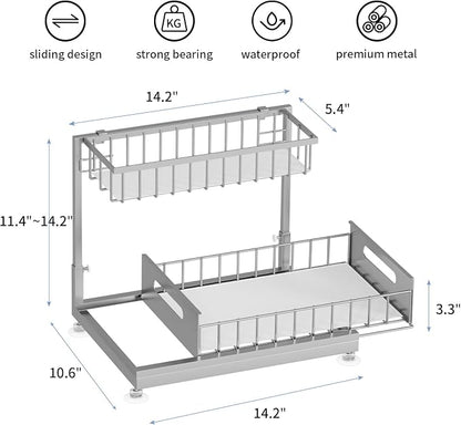 Under Sink Organizer Storage 2-Tier Premium Metal Pull-Out Racks, Height - Image 6