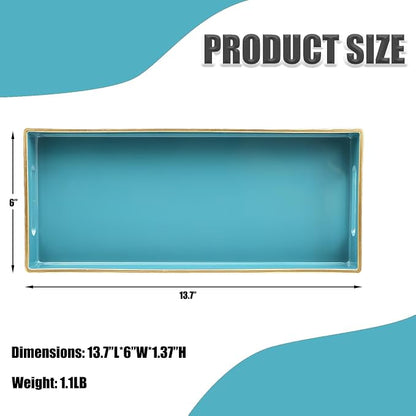 Teal Blue Vanity Tray with Handles, Decorative Tray Desktop Storage Organizer - Image 2