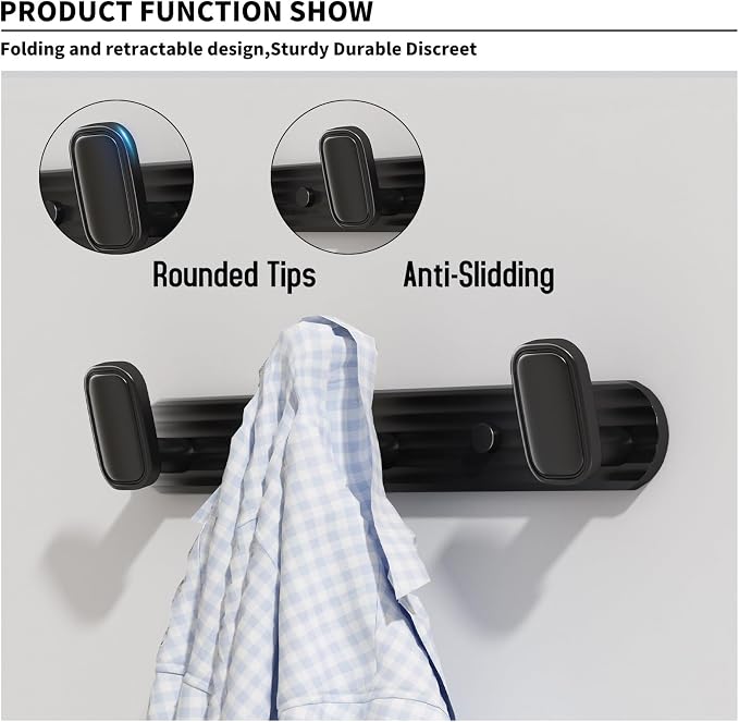 Coat Rack Wall Mount Black, 3 Hooks Rack Metal Coat Hanger Wall - Image 4