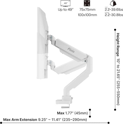 Pixio PS2S White Ultrawide Heavy-Duty Premium Single Monitor Arm Stand Desk - Image 4