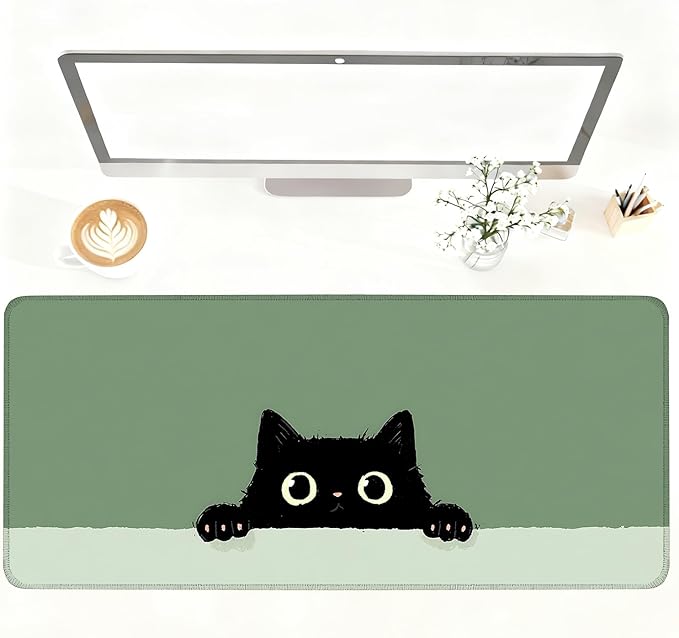 Cute Black Cat Large Mouse Pad – Extended Desk Mat 35.43 x 15.75 in – Kawaii by LEIWEIHOPE