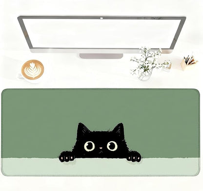 Cute Black Cat Large Mouse Pad – Extended Desk Mat 35.43 x 15.75 in – Kawaii by LEIWEIHOPE