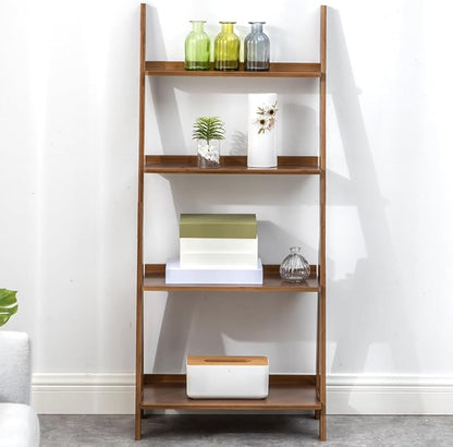 Maydear Bamboo Ladder Shelf Bookcase, 4-Tier Leaning Bookshelf Free Standing - Image 3