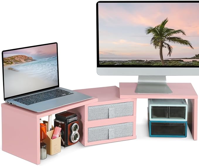 TEAMIX Pink Dual Monitor Stand Riser by TEAMIX