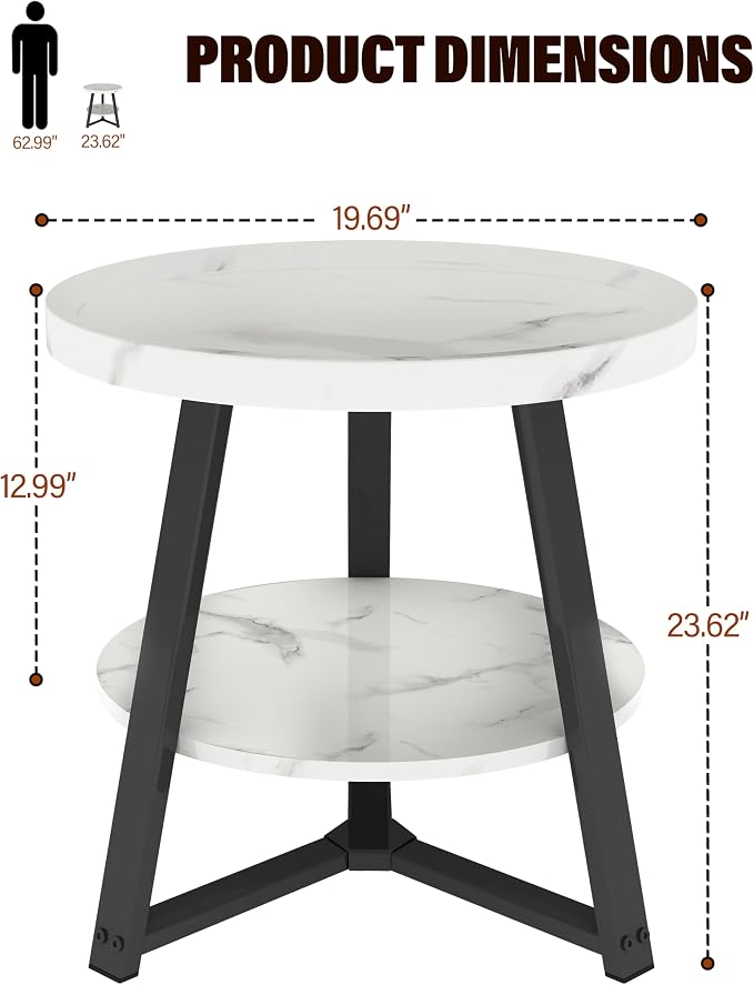 Small Round End Table, 2-Tier Side Table - Image 3